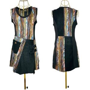 Rare Find-Vintage Papillon Funky Mixed-Media, Art-to-Wear Dress with Pocket, S